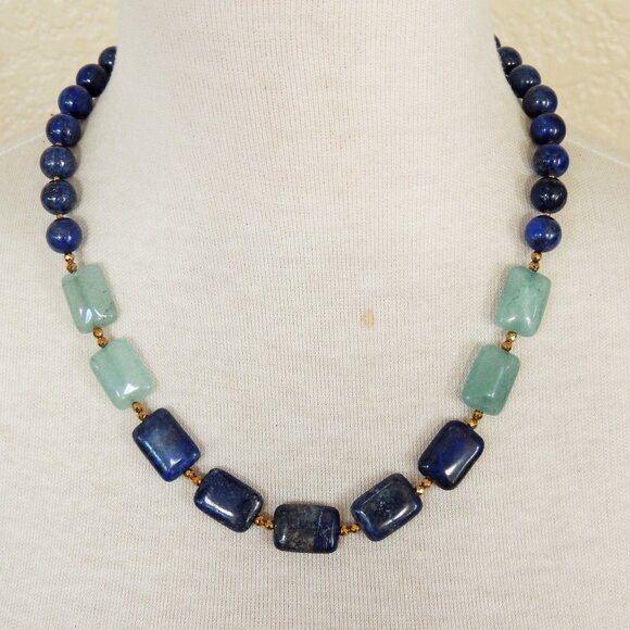 Southwestern Navy Blue Lapis Lazuli & Light Blue Agate Statement Necklace - Picture 1 of 3